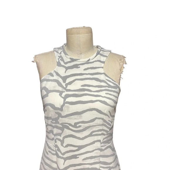 Rebecca Taylor Gray White Zebra Print Pleated Flounce Hem Mini Dress Size 2 - Picture 3 of 11